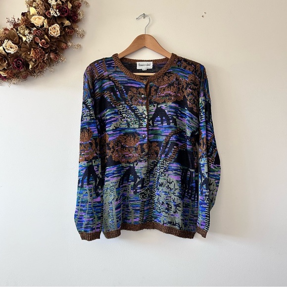 VINTAGE | Italian-Made Knit 3/4 Button-Down Crewneck Sweater by Franco Valeri - Picture 2 of 5